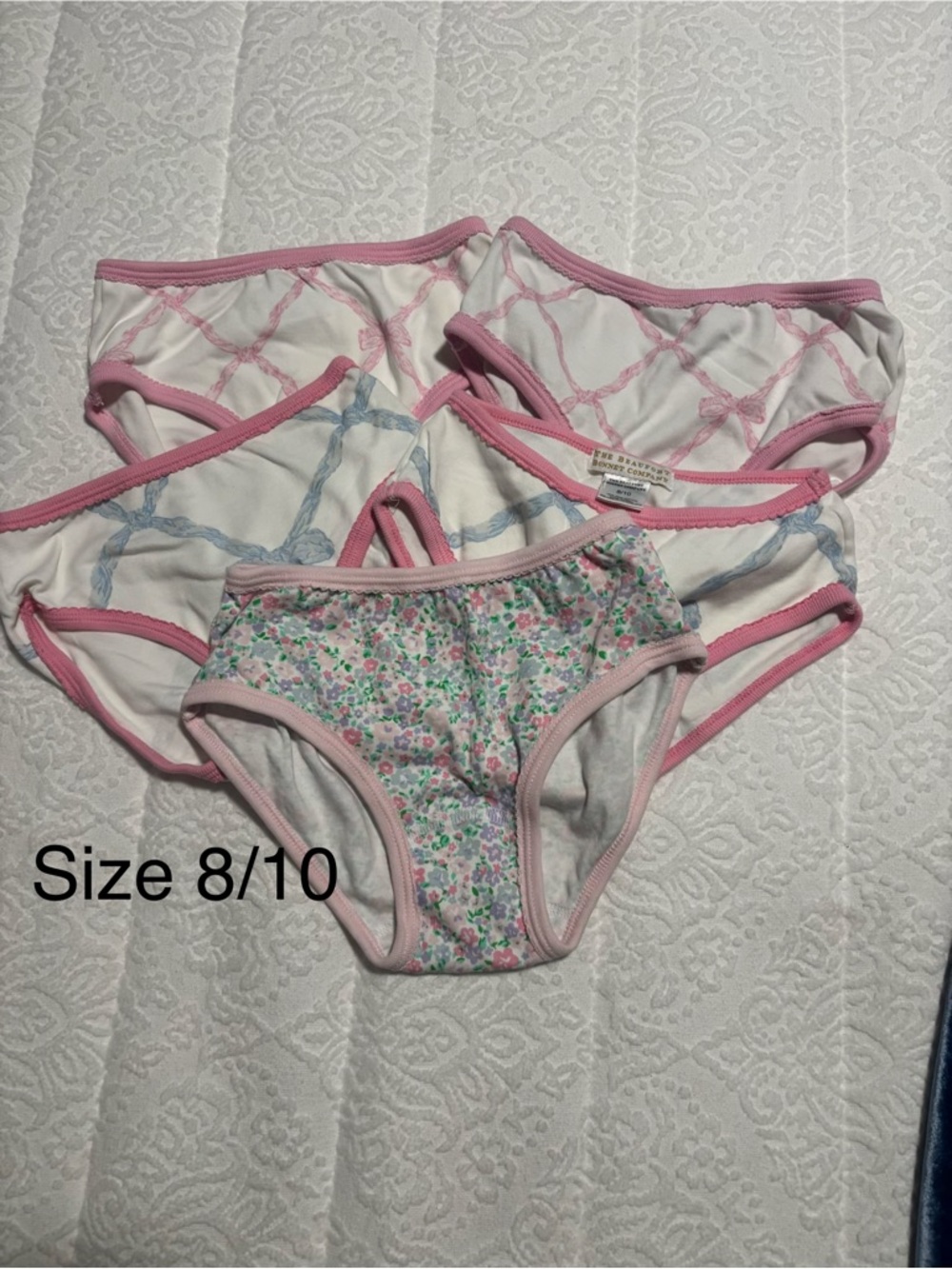 The Beaufort Bonnet Company Girls' White Briefs with Pink Trim - Floral Accent